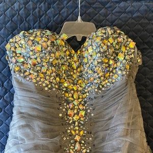 Gorgeous Jovani formal dress. Gray w/ multi colors beading/sequins/rhinestones.